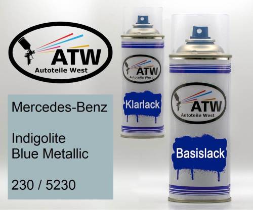 Mercedes-Benz, Indigolite Blue Metallic, 230 / 5230: 400ml Sprühdose + 400ml Klarlack - Set, von ATW Autoteile West.